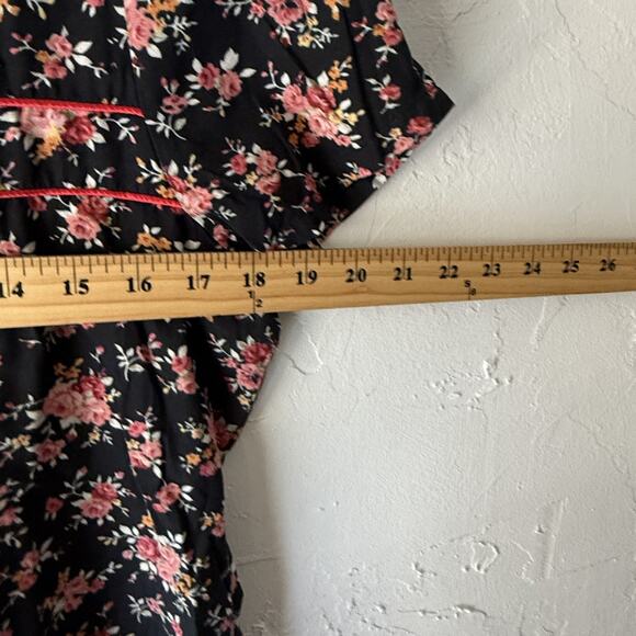 So-En Shirt Large Black Pink Floral Button Up Short Sleeve Japanese Peasant - Picture 6 of 7